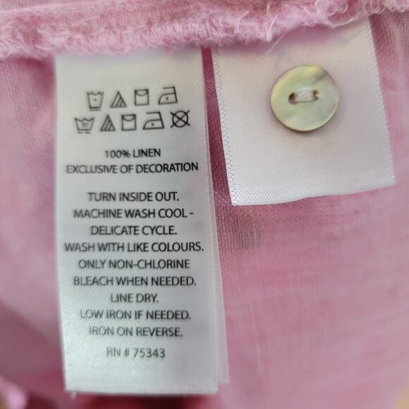 Joie Size S 100% Linen Light Pink 3/4 Sleeve Open Stitch Hem Detail Top - Picture 8 of 8